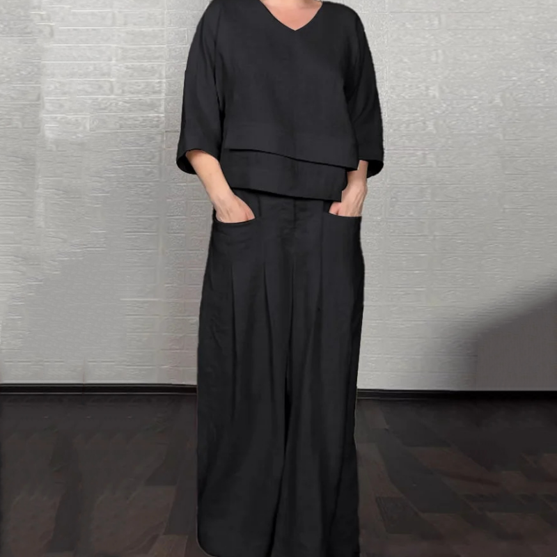 Eleganter Damenanzug aus Baumwolle und Leinen (2-teiliges Set)