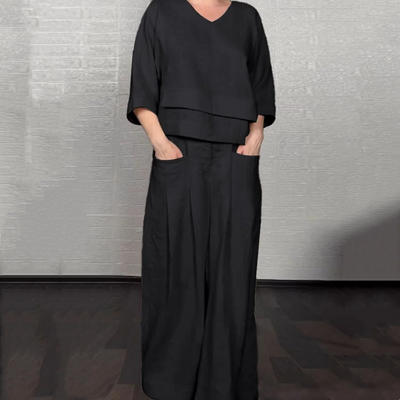 Eleganter Damenanzug aus Baumwolle und Leinen (2-teiliges Set)