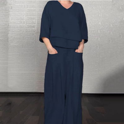 Eleganter Damenanzug aus Baumwolle und Leinen (2-teiliges Set)