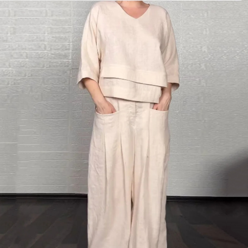 Eleganter Damenanzug aus Baumwolle und Leinen (2-teiliges Set)