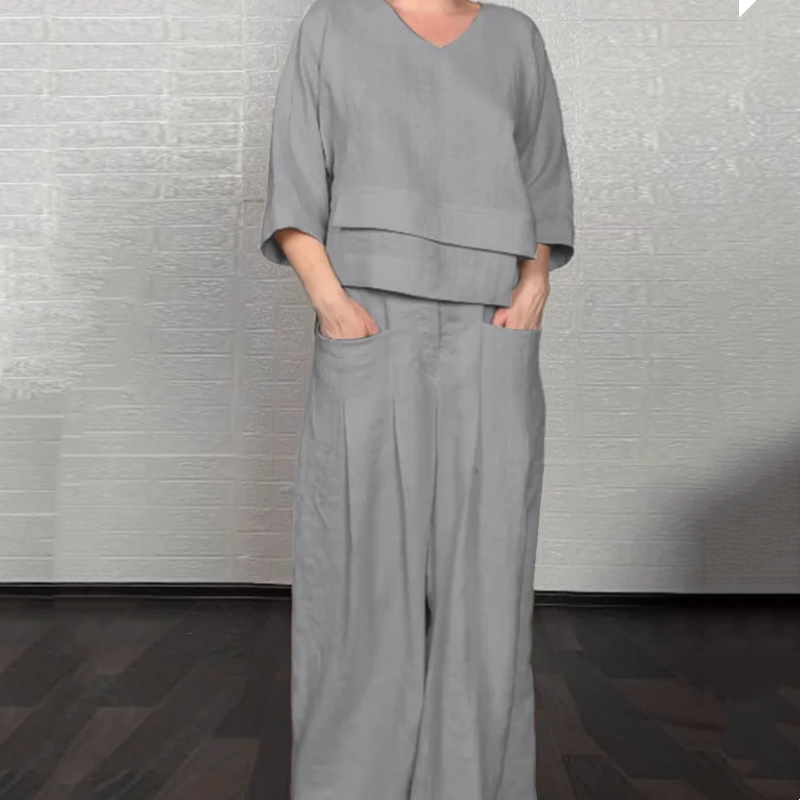 Eleganter Damenanzug aus Baumwolle und Leinen (2-teiliges Set)