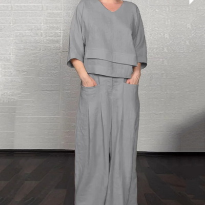 Eleganter Damenanzug aus Baumwolle und Leinen (2-teiliges Set)