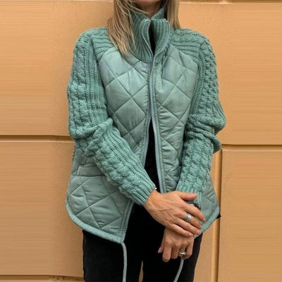 Gestrickte Patchwork-Pufferjacke für Damen